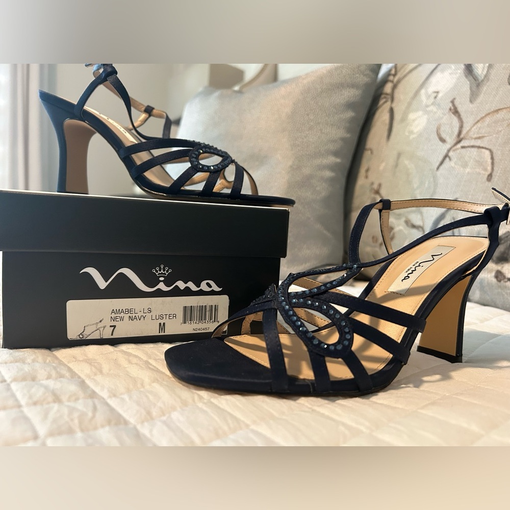 Nina Amabel stiletto rhinestone sling back satin dress shoes